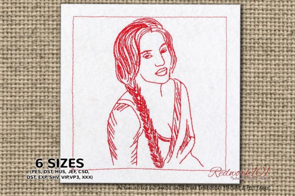 Beautiful Women with Long Hair Redwork Review